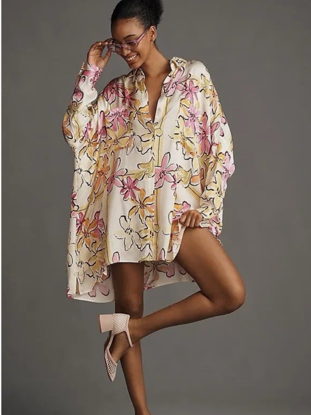 NWT Anthropologie Corey Lynn Calter Cream Floral Print Long-Sleeve Mini Dress - Picture 3 of 6